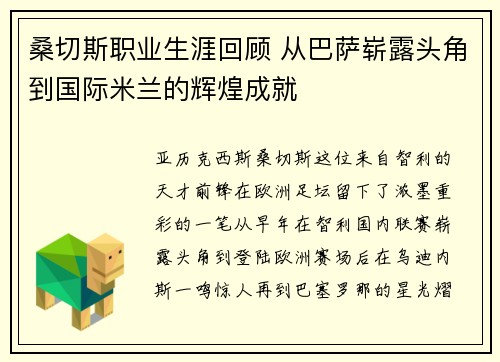 桑切斯职业生涯回顾 从巴萨崭露头角到国际米兰的辉煌成就